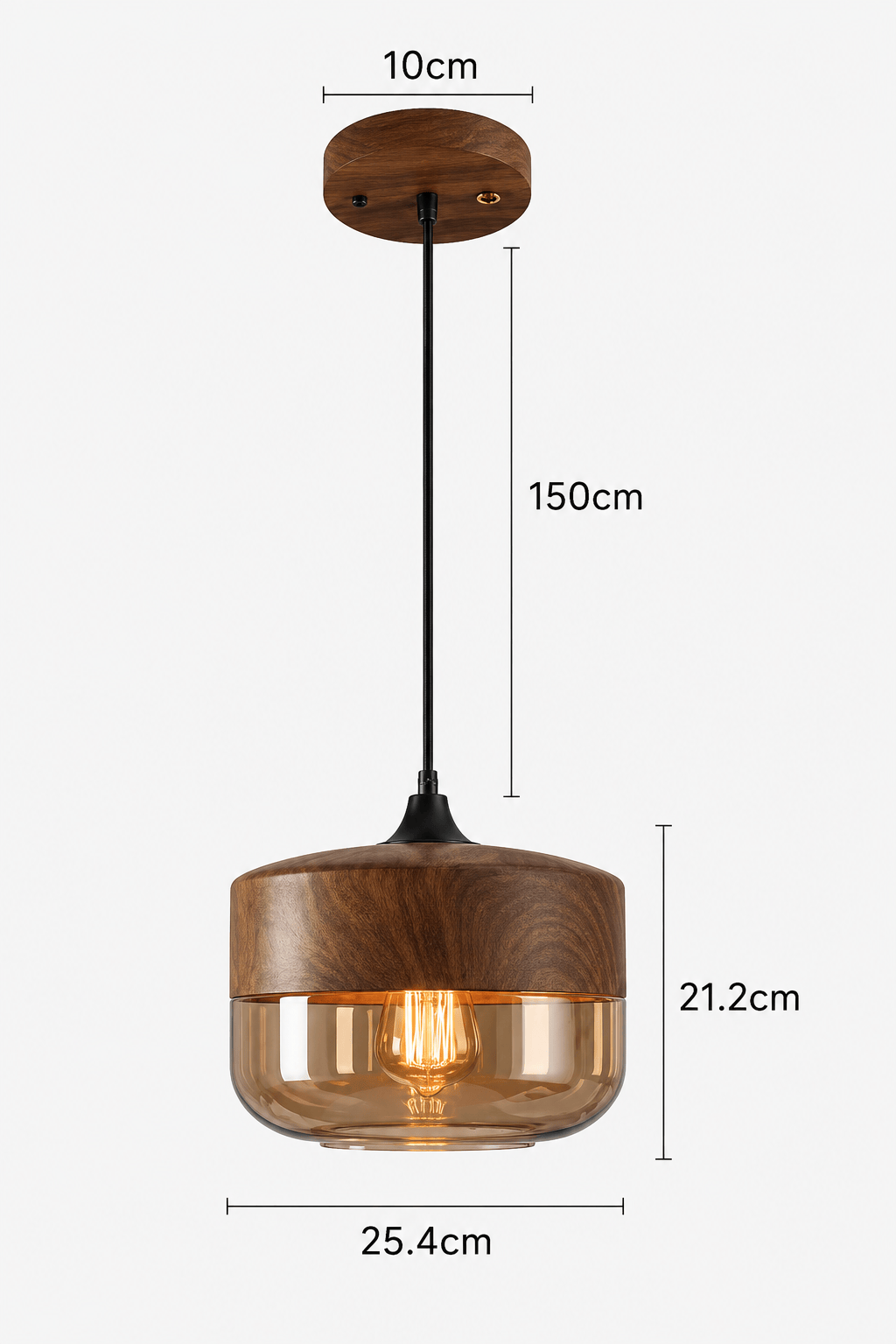 Dimensions – Suspension Bauhaus Verre Ambré et Bois – Luminaire Design