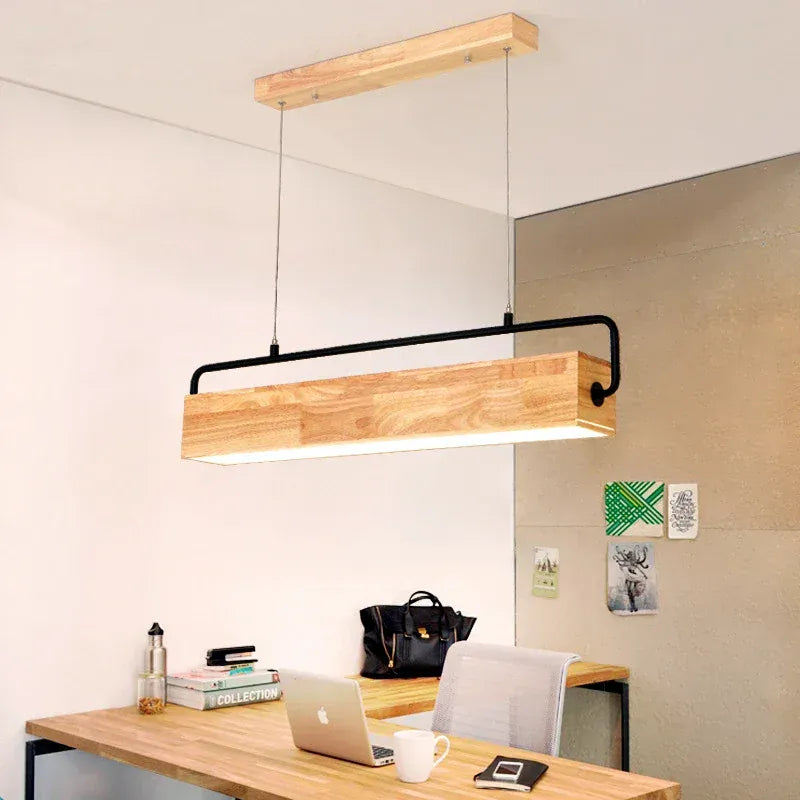 LampeHub 72cm(24W) / cool light High-end Simple Nordic Style Wooden LED Pendant Light with Metal Pole for Indoor Lighting Decoration in Restaurants Cafes Bright