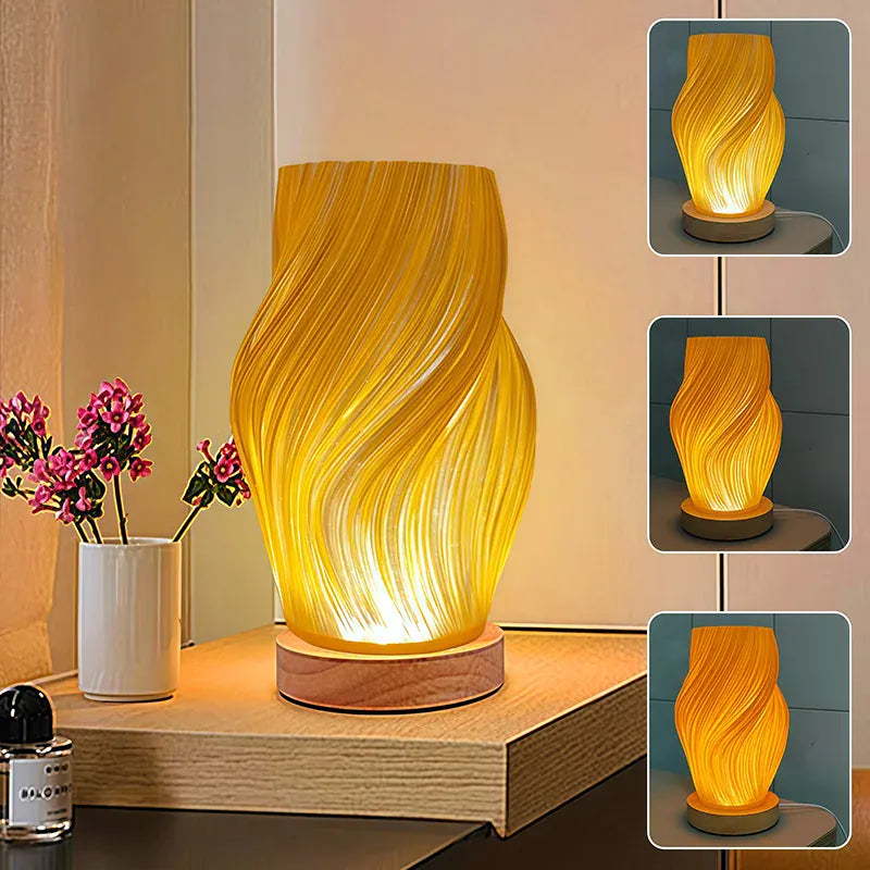 LampeHub Amber Gold / Threecoloradjustable Modern minimalist cream-colored table lamp with wooden base featuring three adjustable color temperatures. Ideal for living room