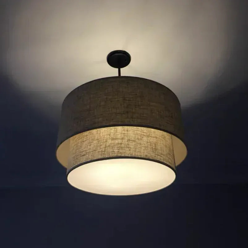 LampeHub American Double Linen Fabric Pendant Light LED Minimalist Dining Room ceiling hanging lamp Living room Bedroom country lamp