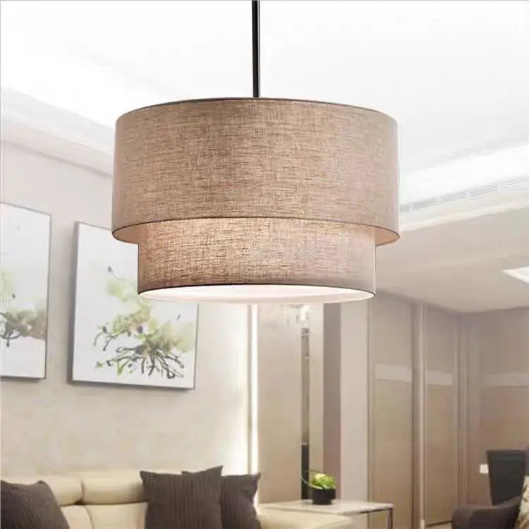 LampeHub American Double Linen Fabric Pendant Light LED Minimalist Dining Room ceiling hanging lamp Living room Bedroom country lamp