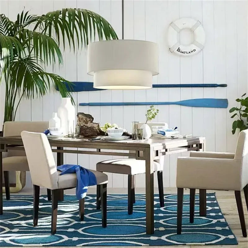 LampeHub American Double Linen Fabric Pendant Light LED Minimalist Dining Room ceiling hanging lamp Living room Bedroom country lamp