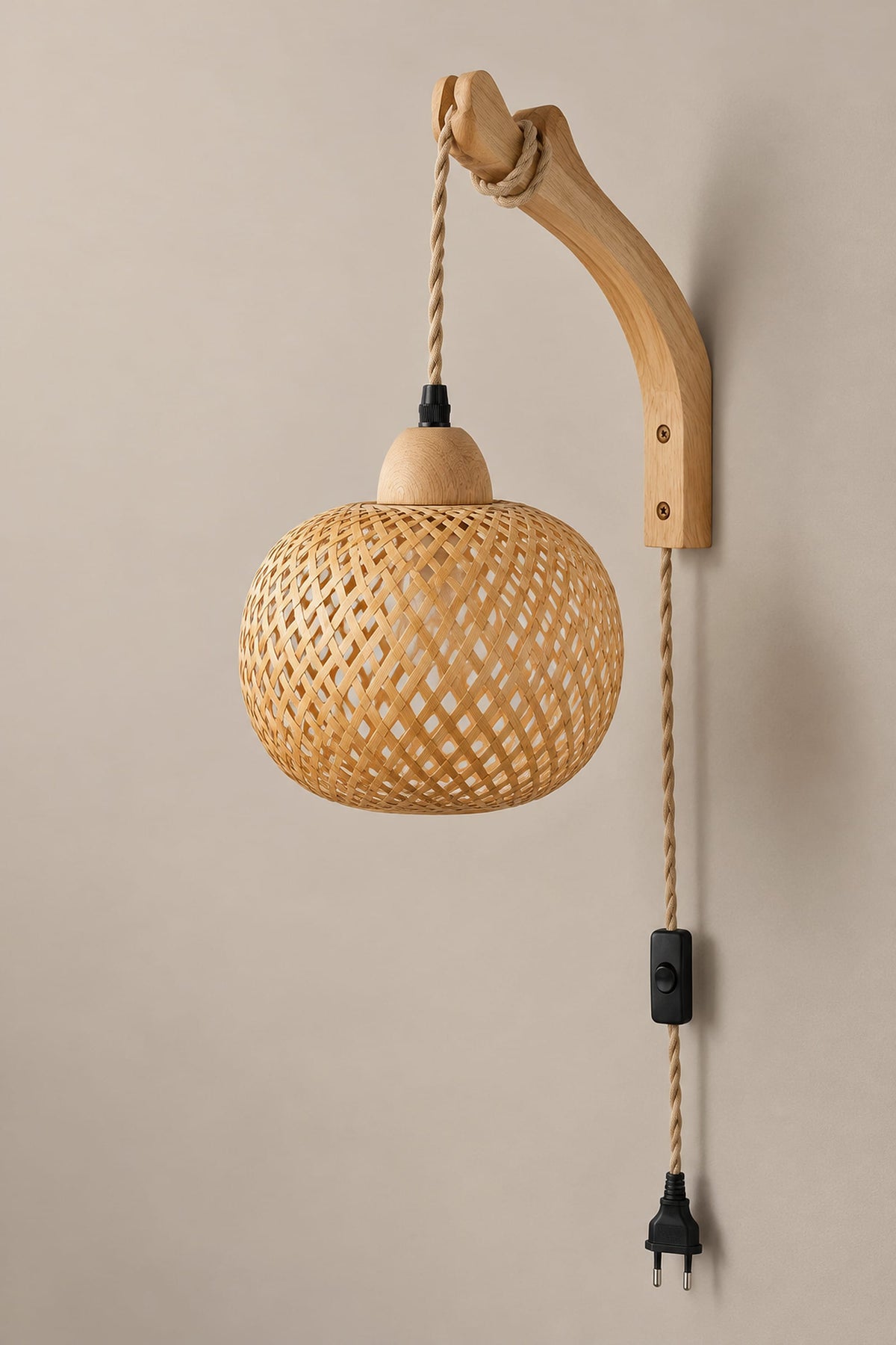 LampeHub Applique murale Applique Bambou Lanterne – Bras en Bois, à Brancher