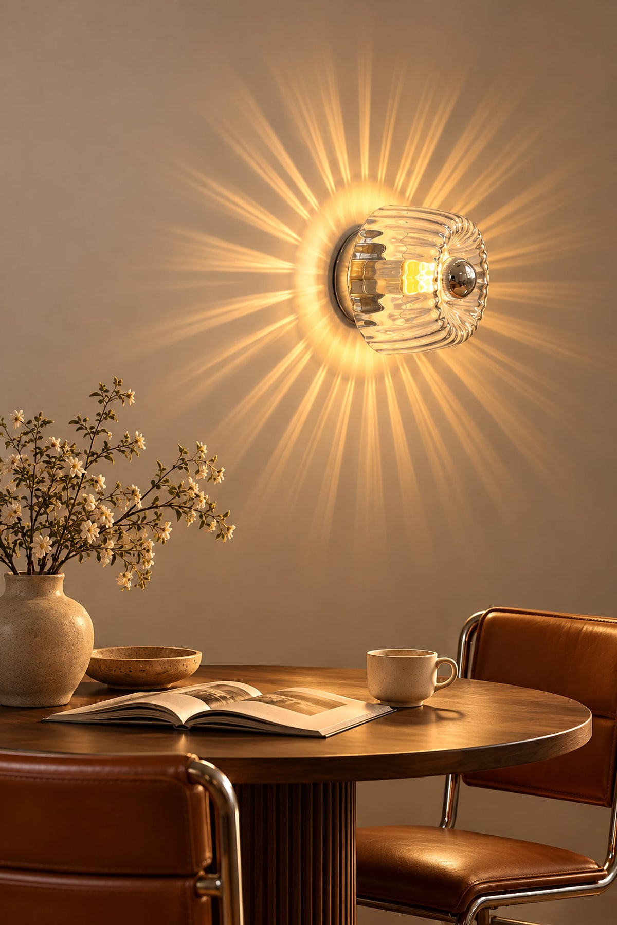 LampeHub Applique murale Applique Bauhaus Soleil – Verre Strié