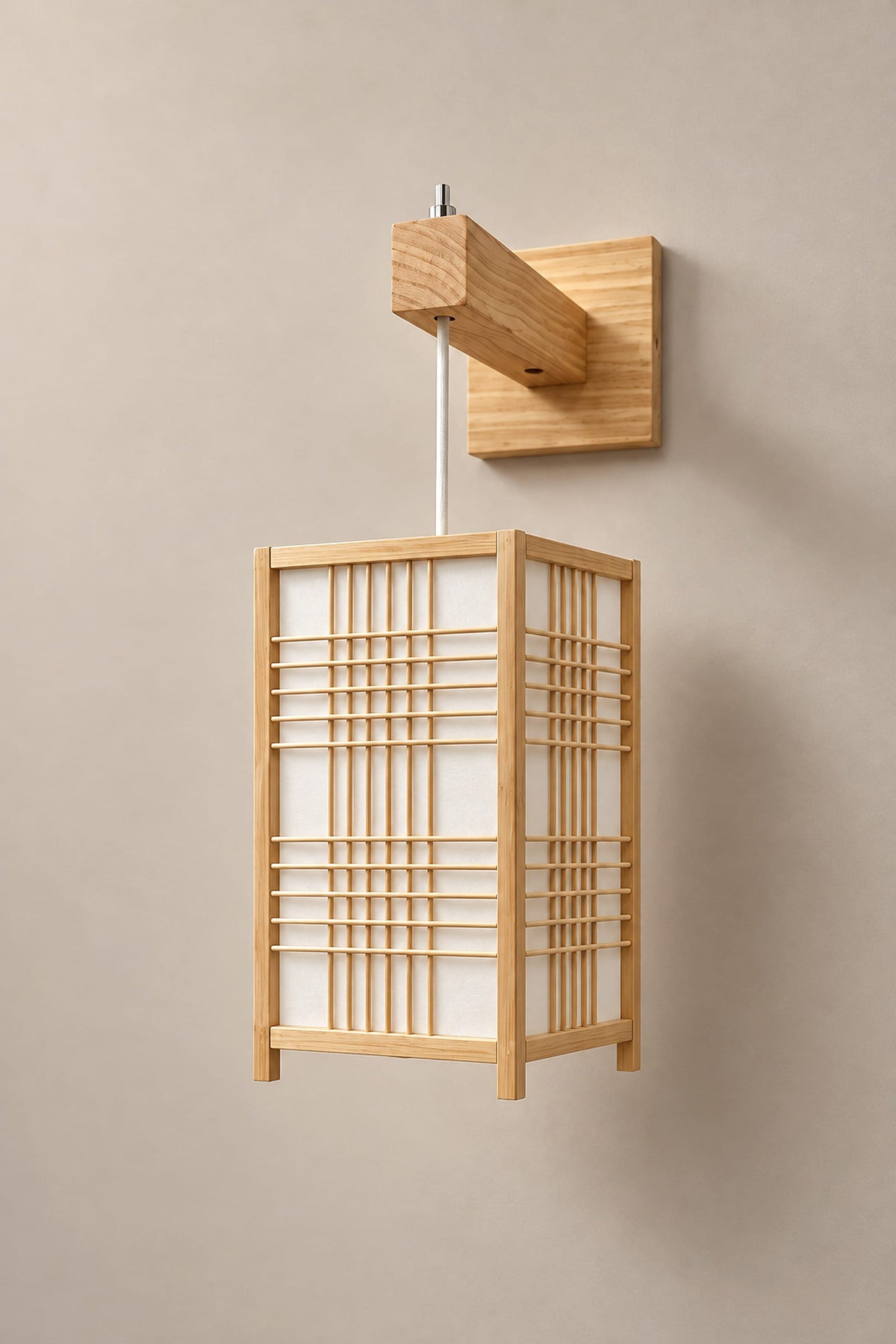 LampeHub Applique murale Lanterne carrée / Non incluse Applique Bambou Lanterne Japonaise – Support en Bois