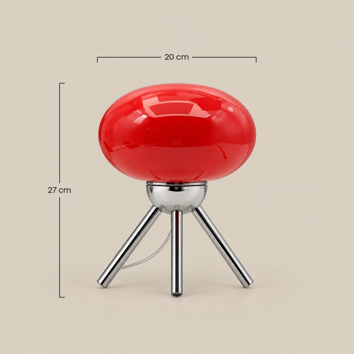 Dimensions – Lampe Bauhaus Boule de Verre sur Trépied – Lampe de Chevet Rouge ou Verte
