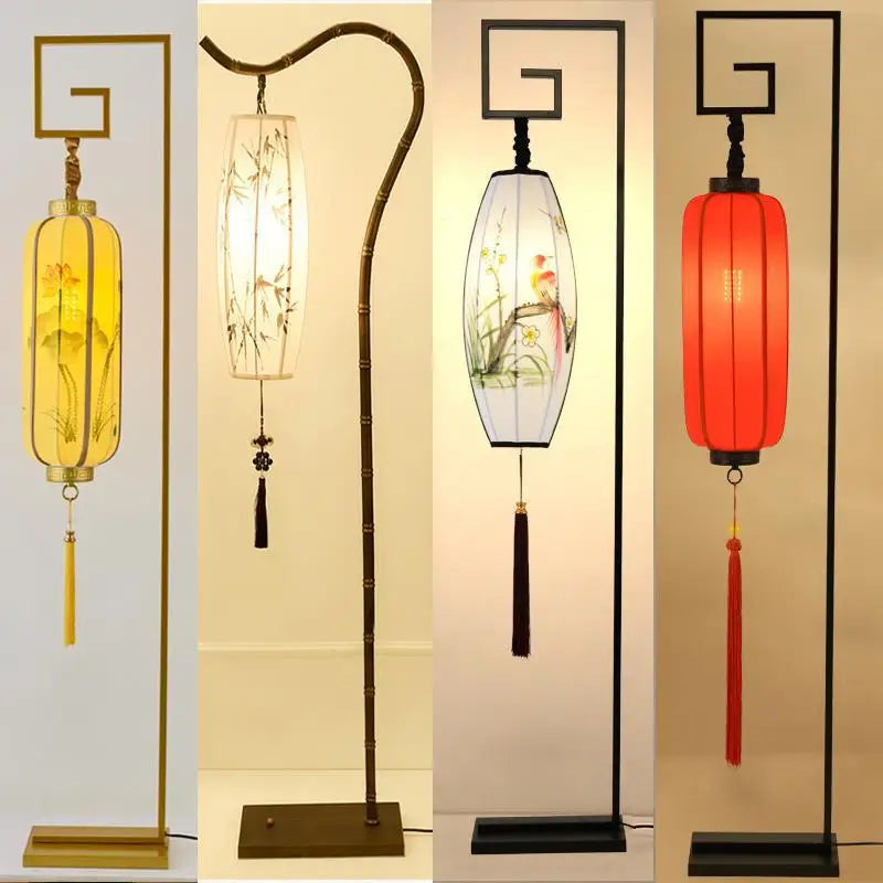 LampeHub Classical new Chinese floor lamp living room tea room hotel villa retro lighting vertical table lamp zen red palace lamp
