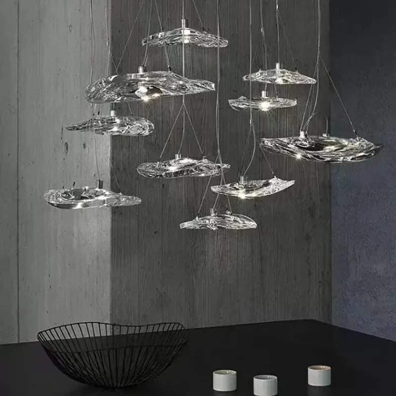 LampeHub Designer LED Glass Counter Pendant Lamp Nordic Manta Suspension Light For Bedroom Living Room Creative Staircase Pendant Light