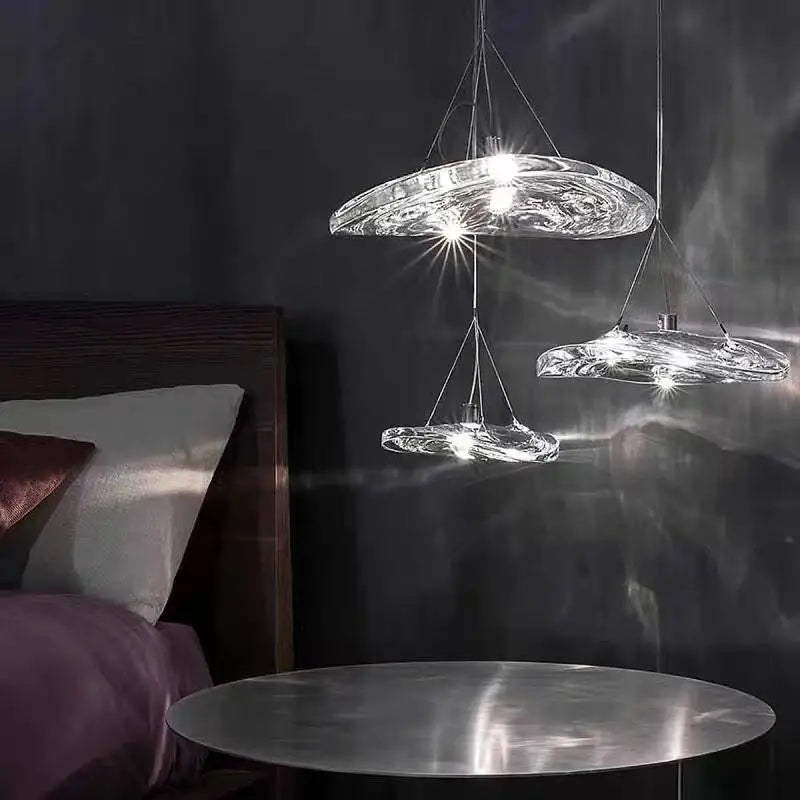 LampeHub Designer LED Glass Counter Pendant Lamp Nordic Manta Suspension Light For Bedroom Living Room Creative Staircase Pendant Light