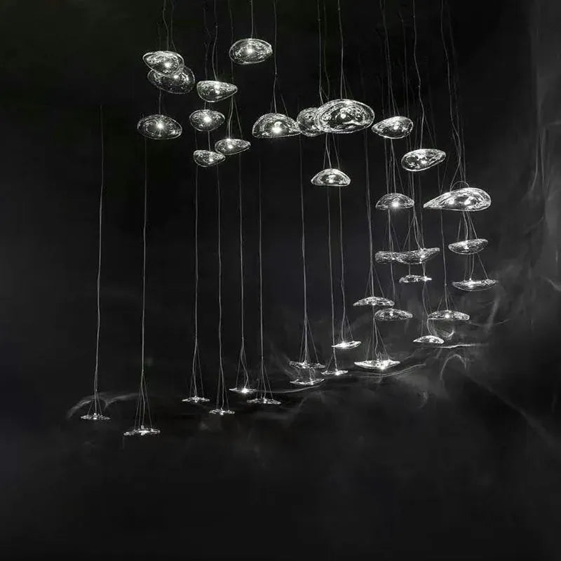 LampeHub Designer LED Glass Counter Pendant Lamp Nordic Manta Suspension Light For Bedroom Living Room Creative Staircase Pendant Light