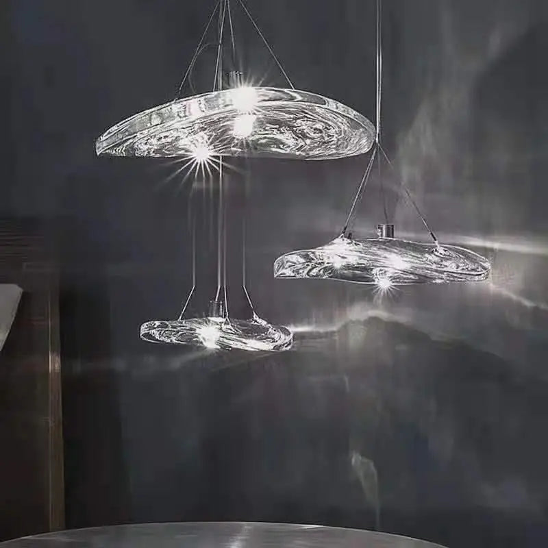 LampeHub Designer LED Glass Counter Pendant Lamp Nordic Manta Suspension Light For Bedroom Living Room Creative Staircase Pendant Light