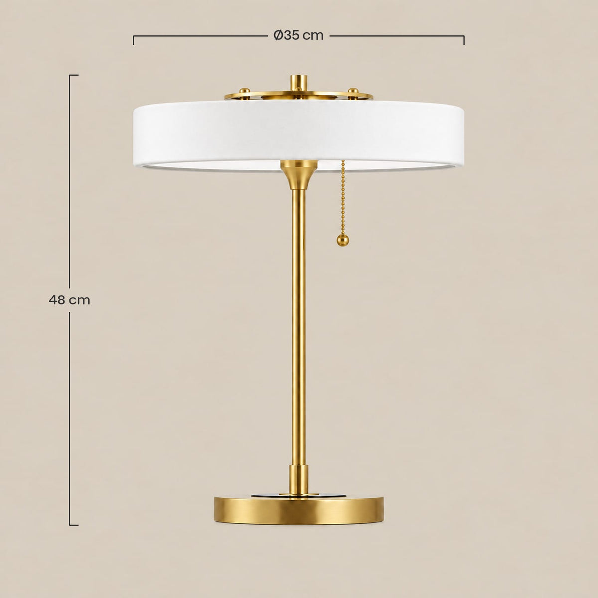 Dimensions – Lampe de Table Bauhaus Disque Blanc – Lampe à Poser Design Pied Laiton