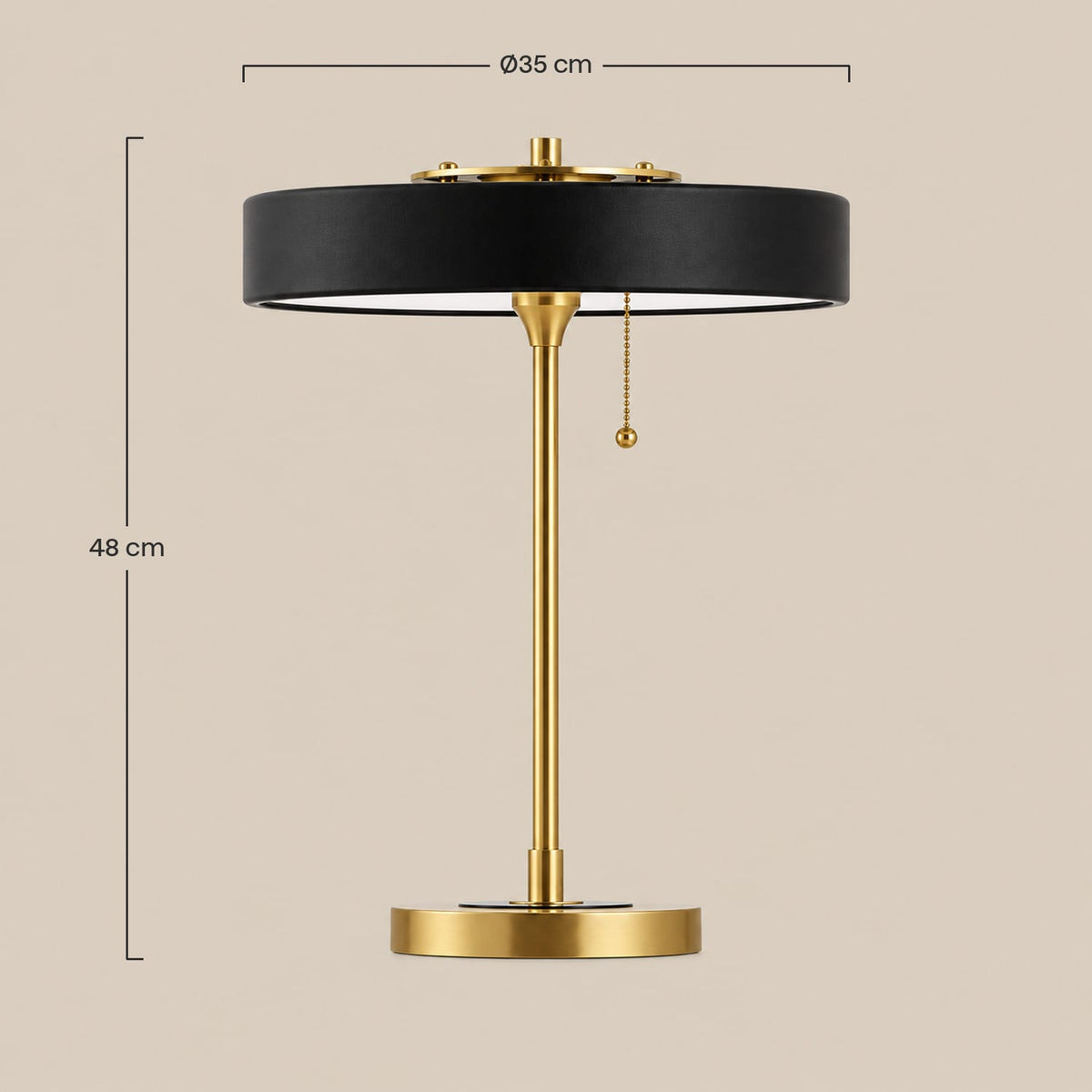 Dimensions – Lampe de Table Bauhaus Disque Noir – Lampe à Poser Design Pied Laiton