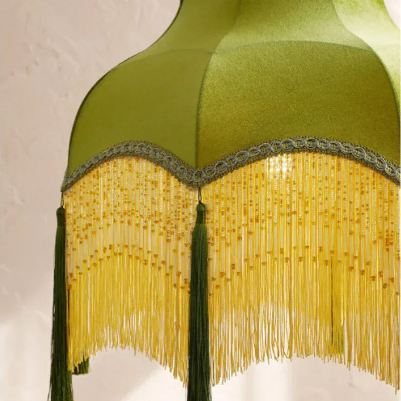LampeHub French Green Tassel Dining Room Chandeliers Retro Tassel pendant lamp Bedroom Living Lighting Suspension Luminaire cloth lamp