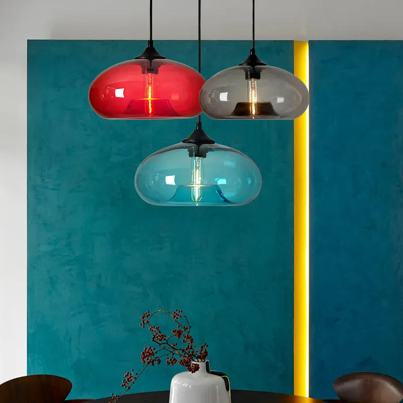 LampeHub Glass Hanging Creative Personalized Colored Glass Chandelier for Restaurant Modern Bookstore Bar Pendan Lamp Hanging Lights