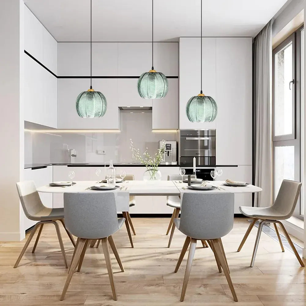 LampeHub Glass Nordic Pendant Light Leaf Pattern Hanging Light For Bedroom Living Room Kitchen Island Retro Indoor Decorative Fixture