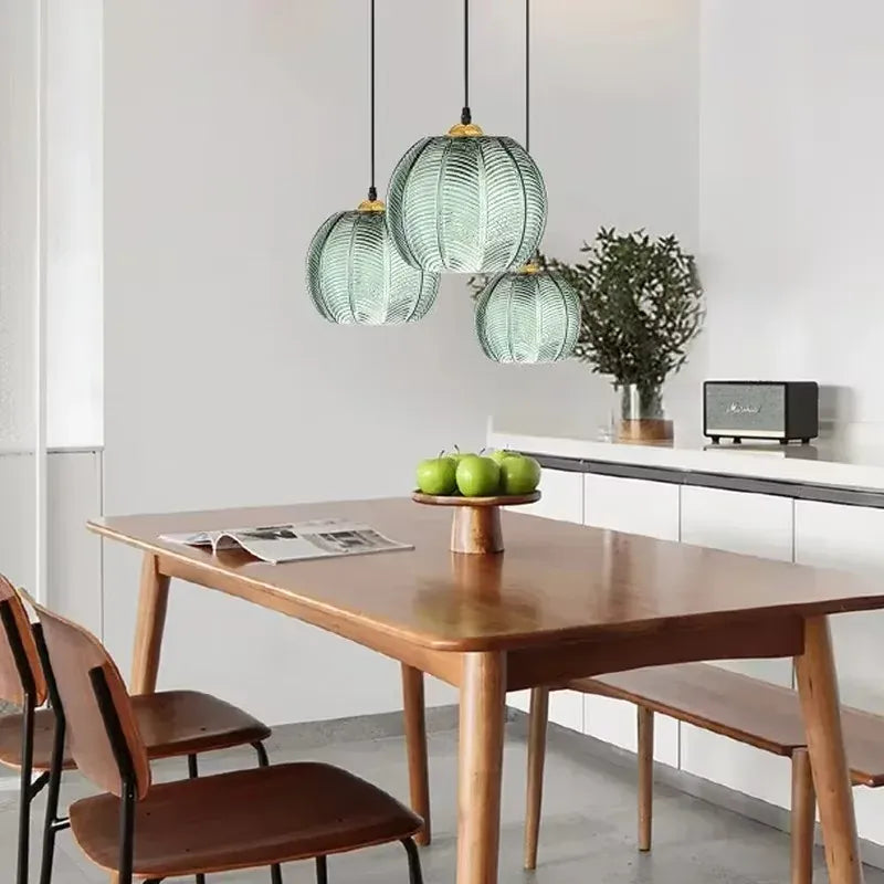 LampeHub Glass Nordic Pendant Light Leaf Pattern Hanging Light For Bedroom Living Room Kitchen Island Retro Indoor Decorative Fixture