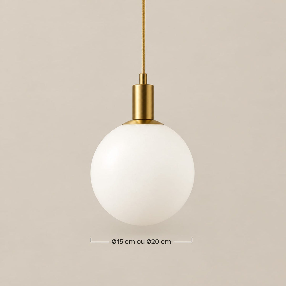Dimensions – Suspension Globe en Verre Opalin – Suspension Bauhaus Laiton ou Noir