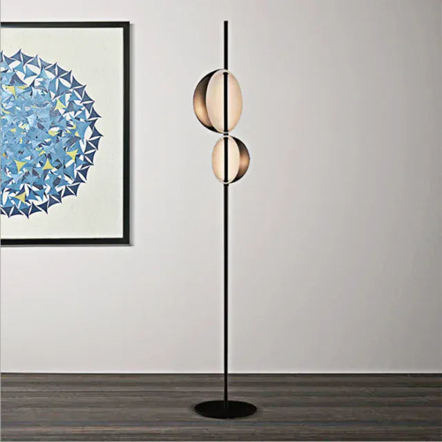 LampeHub Gold / Warm light Vintage black gold floor lamp LED minimalist Superluna Floor Lamp Double Lampshade reading bedside living room standing lights
