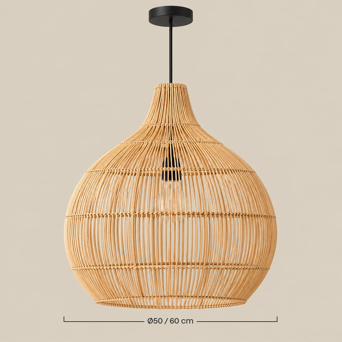 Dimensions – Grande Suspension Rotin Gourde – Tressée à la Main