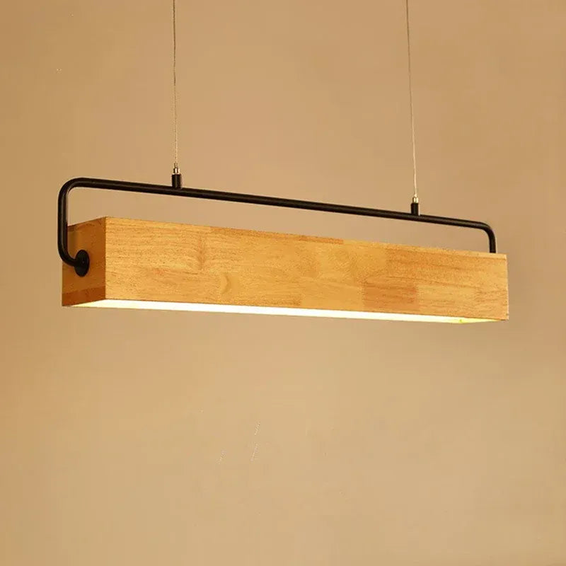LampeHub High-end Simple Nordic Style Wooden LED Pendant Light with Metal Pole for Indoor Lighting Decoration in Restaurants Cafes Bright