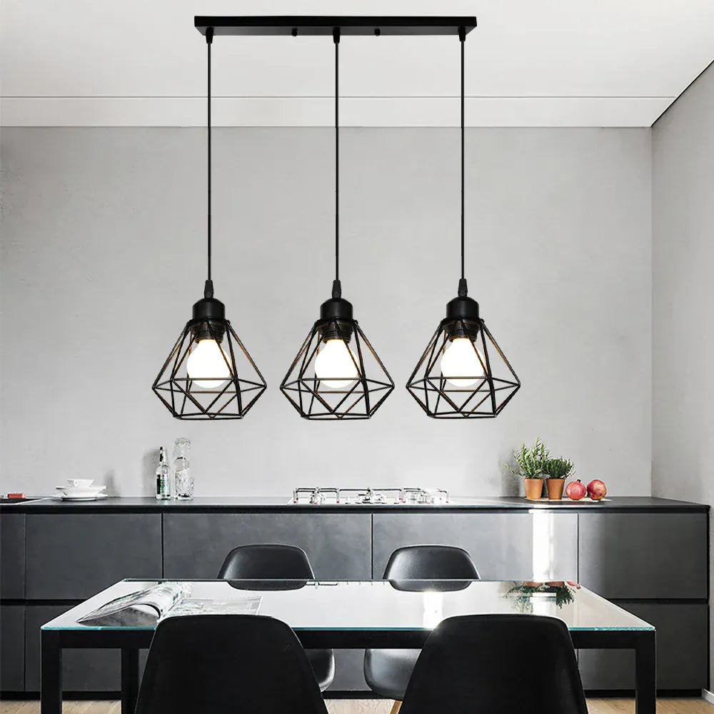 LampeHub Industrial Pendant Light Led Adjustable Hanging Lamp Shade for Home Kitchen Metal Cage Pendant Lighting for Island Dining Room