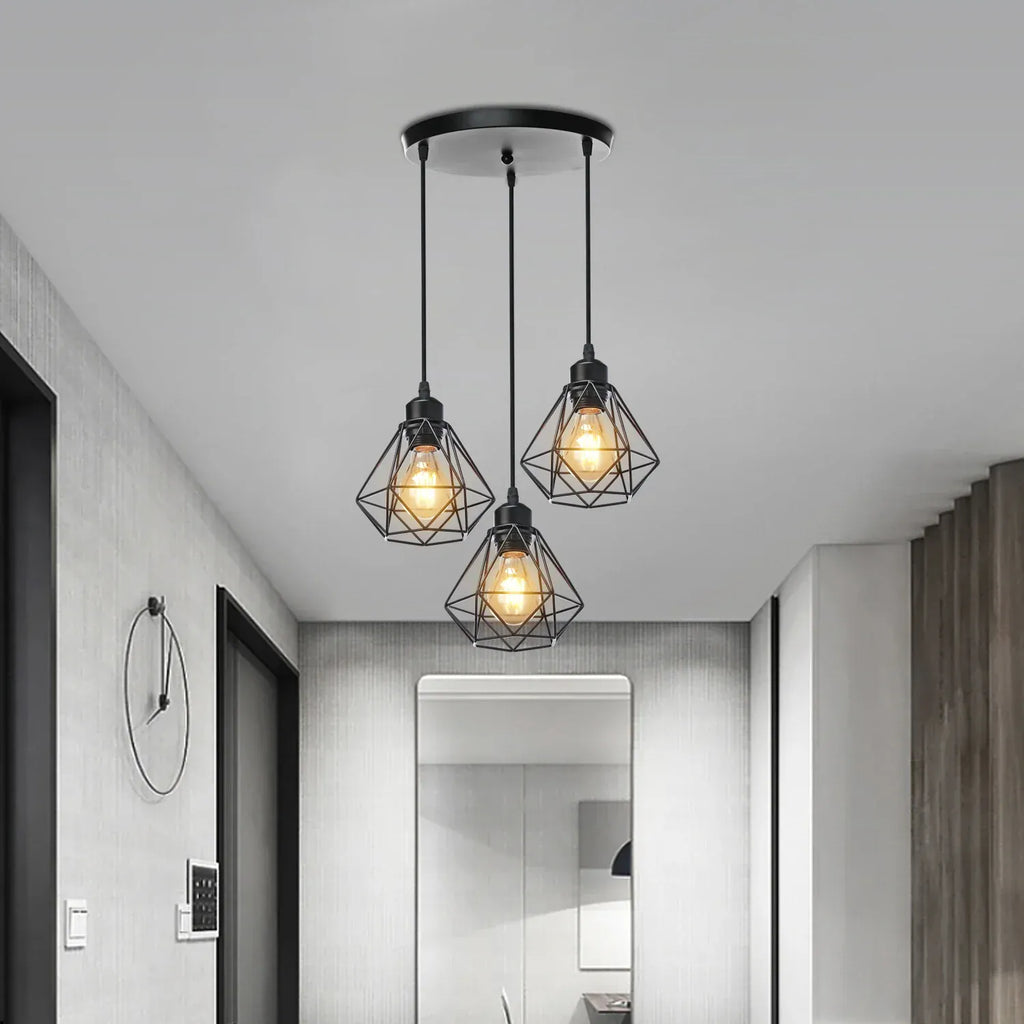 LampeHub Industrial Pendant Light Led Adjustable Hanging Lamp Shade for Home Kitchen Metal Cage Pendant Lighting for Island Dining Room