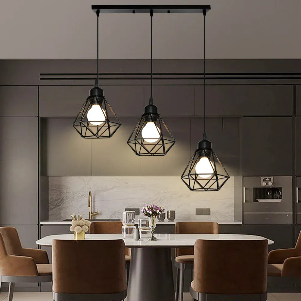 LampeHub Industrial Pendant Light Led Adjustable Hanging Lamp Shade for Home Kitchen Metal Cage Pendant Lighting for Island Dining Room