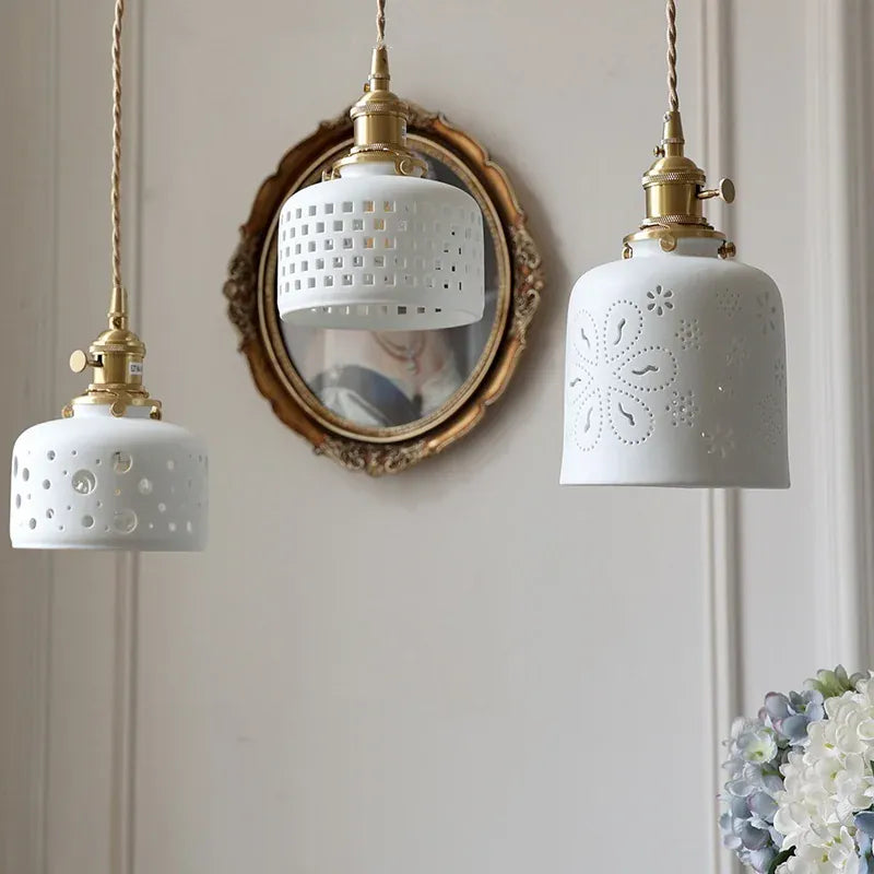 LampeHub IWHD Knob Switch LED Pendant Lamp Kitchen Restaurant White Flower Ceramic Nordic Modern Wire Adjustable Hanging Light Lighting