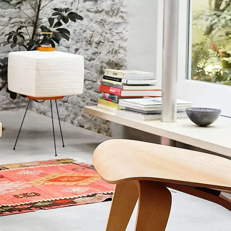 LampeHub Japanese Design Akari Noguchi Yong Table Lamp Printed Rice Paper Lamp Bedroom Desktop Decoration Table Lamp Square