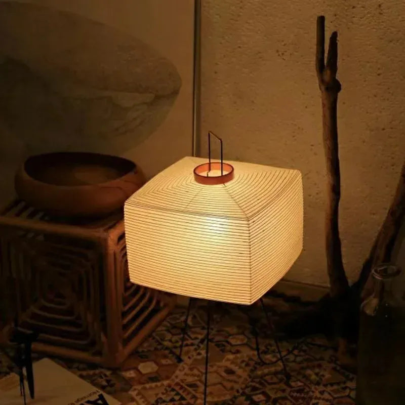 LampeHub Japanese Design Akari Noguchi Yong Table Lamp Printed Rice Paper Lamp Bedroom Desktop Decoration Table Lamp Square