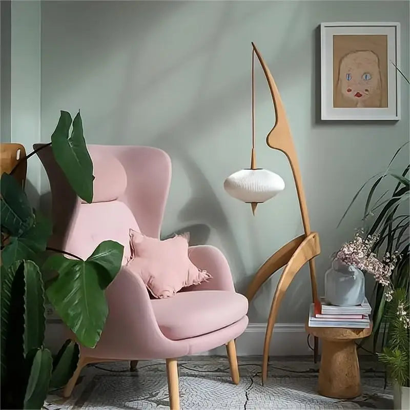 LampeHub Japanese Living Room Bedroom Bedside Creative Exhibition Hall Corner Standing Light Modern Simple Walnut Solid Wood Floor Lamp