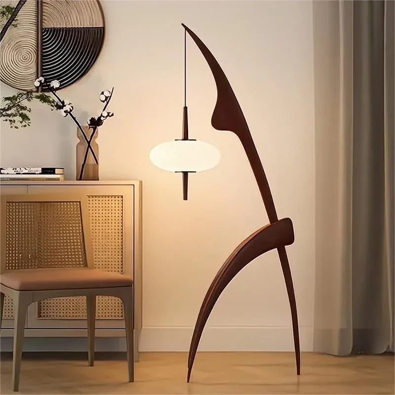 LampeHub Japanese Living Room Bedroom Bedside Creative Exhibition Hall Corner Standing Light Modern Simple Walnut Solid Wood Floor Lamp