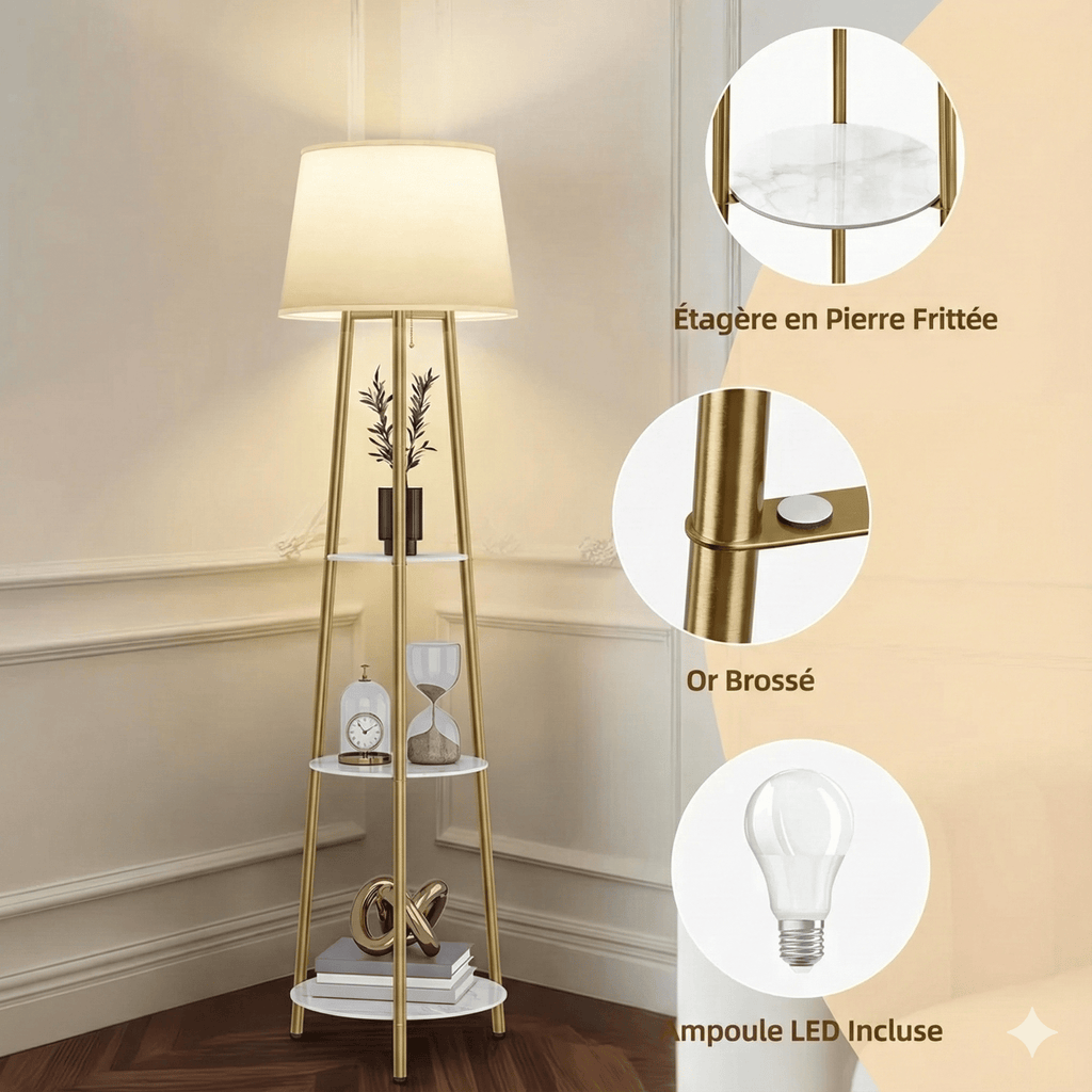 LampeHub Jaune Lampadaire Salon Moderne avec étagère