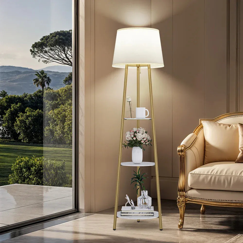 LampeHub Jaune Lampadaire Salon Moderne avec étagère