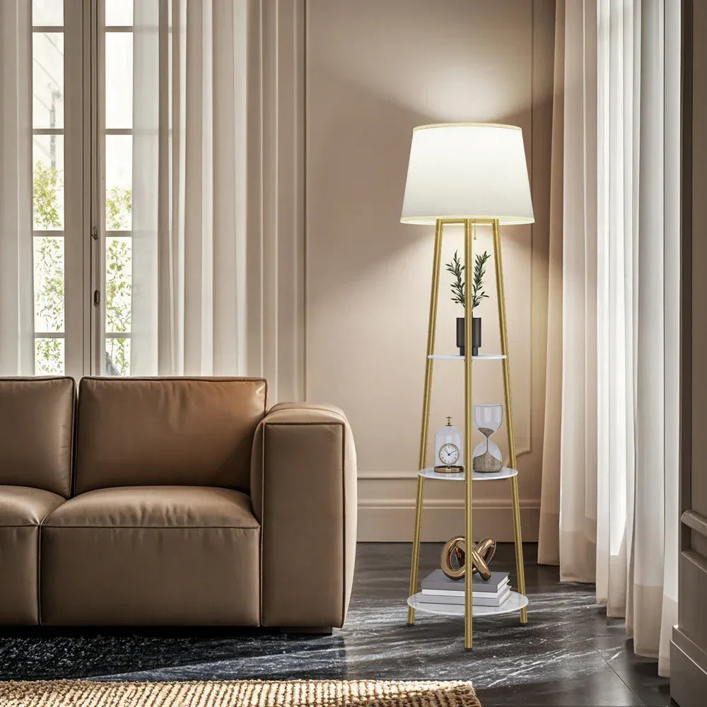 LampeHub Jaune Lampadaire Salon Moderne avec étagère