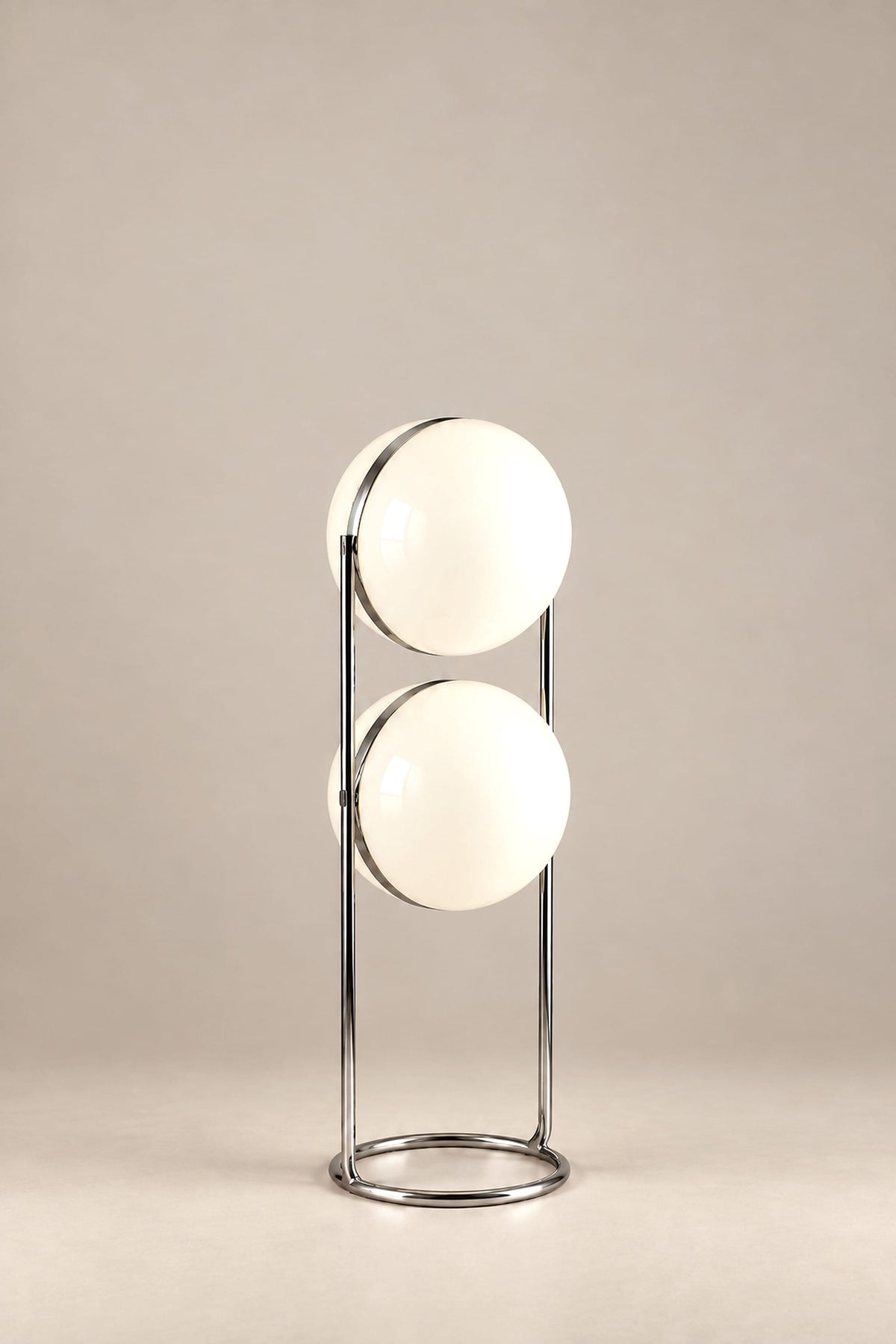 LampeHub Lampadaire 2 globes (H80 cm) / Blanc chaud / Prise EU Lampadaire Bauhaus Globes Opalins – Structure Chromée