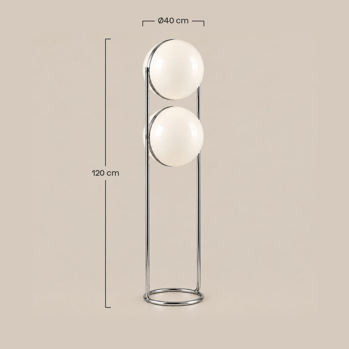 Dimensions – Lampadaire Bauhaus Globes Opalins – Structure Chromée