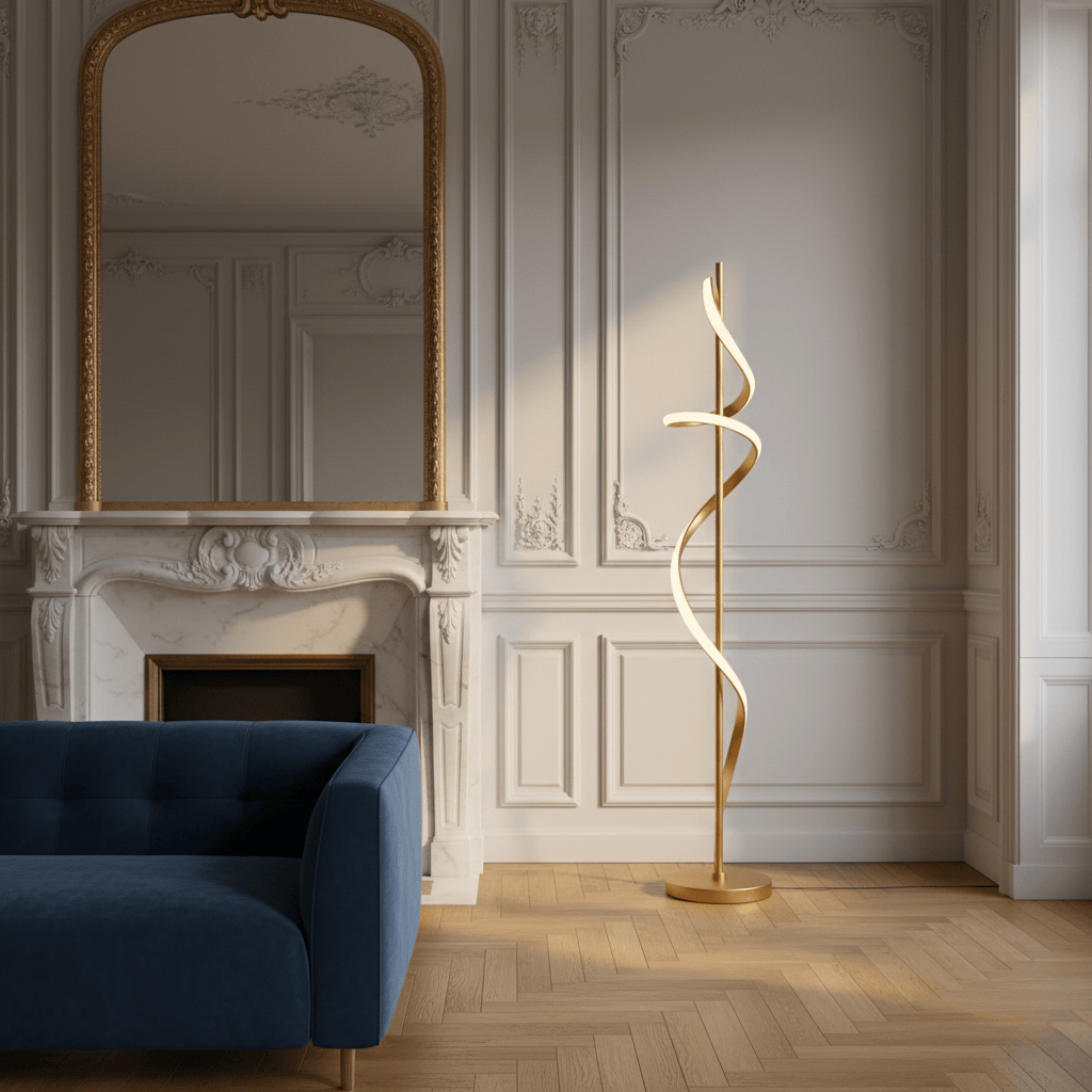 LampeHub Lampadaire Chambre Doré en spirale