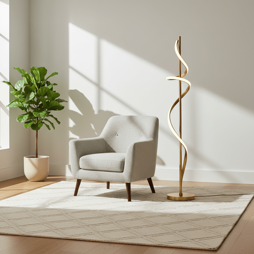 LampeHub Lampadaire Chambre Doré en spirale