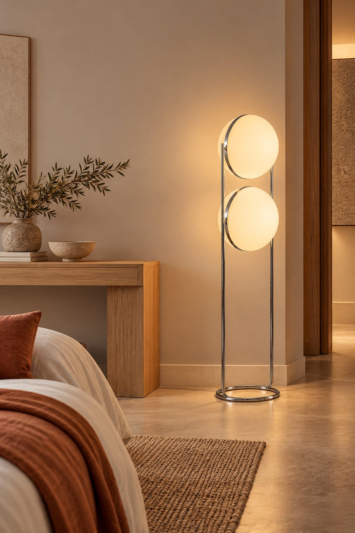 LampeHub Lampadaire Lampadaire Bauhaus Globes Opalins – Structure Chromée