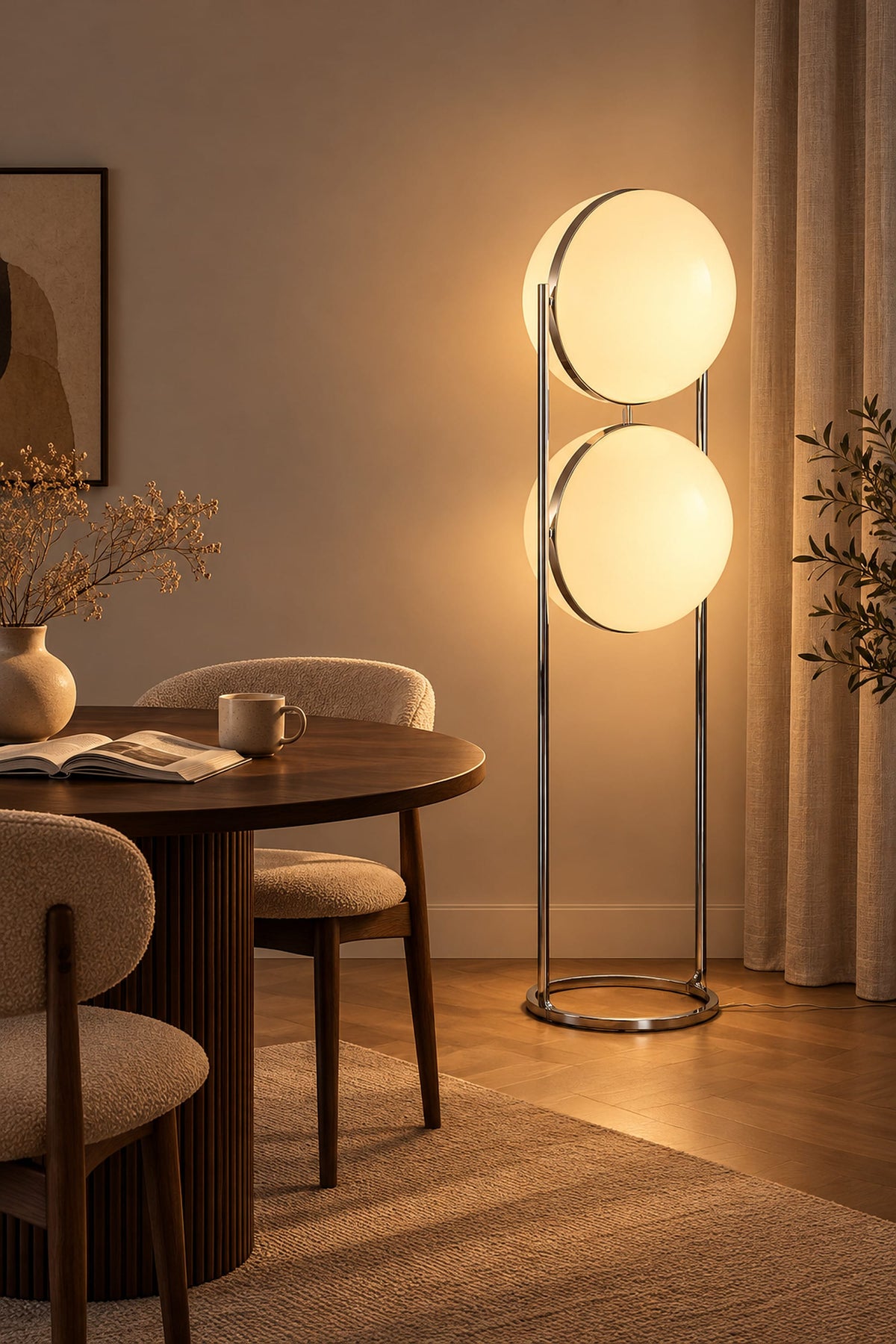 LampeHub Lampadaire Lampadaire Bauhaus Globes Opalins – Structure Chromée