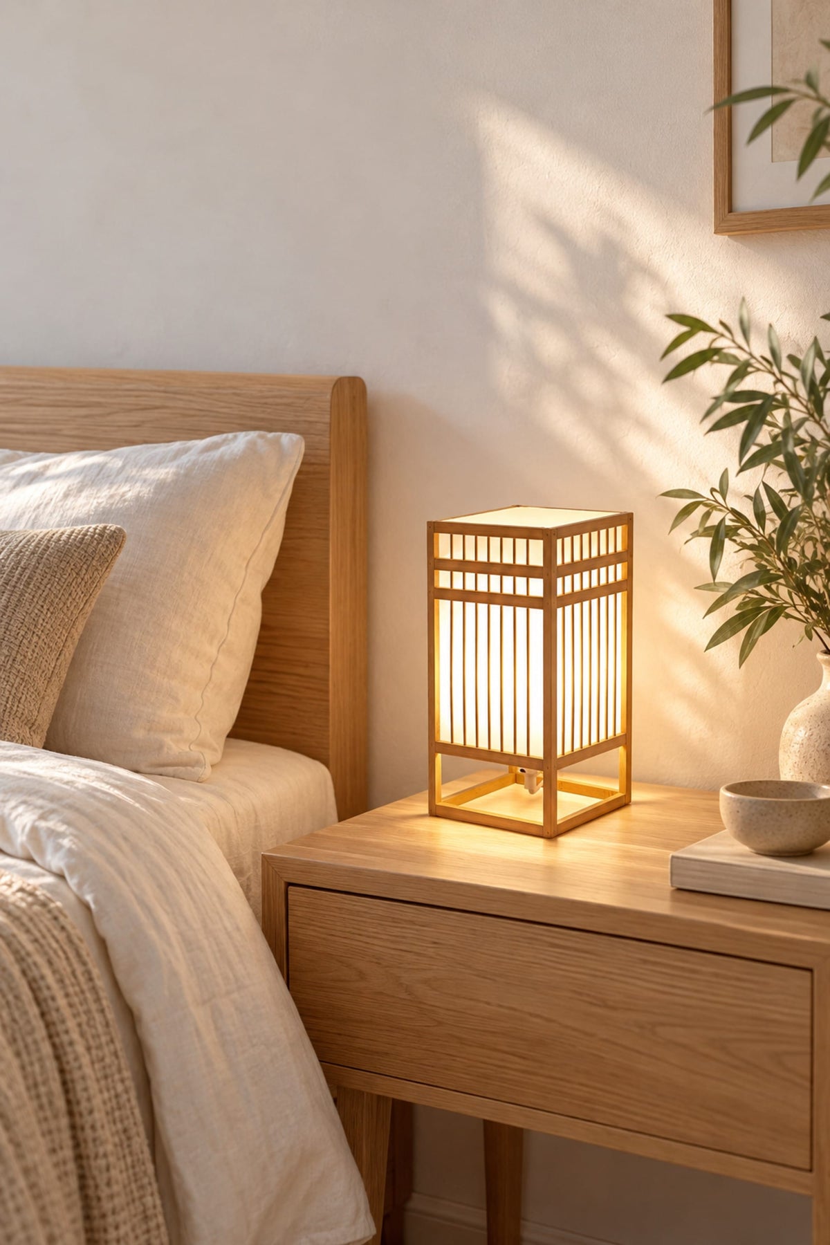 LampeHub Lampe à poser Lampe de Chevet Bambou Lanterne Japonaise – Cadre Ajouré