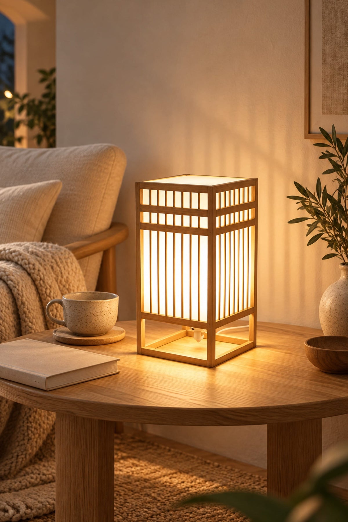 LampeHub Lampe à poser Lampe de Chevet Bambou Lanterne Japonaise – Cadre Ajouré