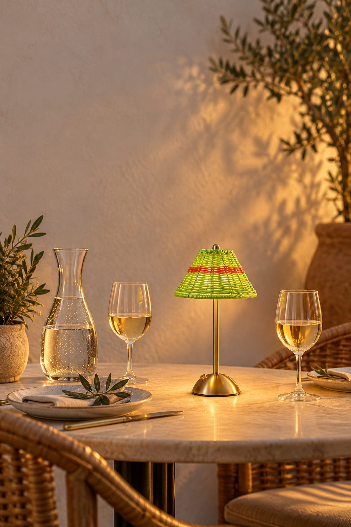 LampeHub Lampe à poser Lampe Rotin Sans Fil Rechargeable – Pied Doré