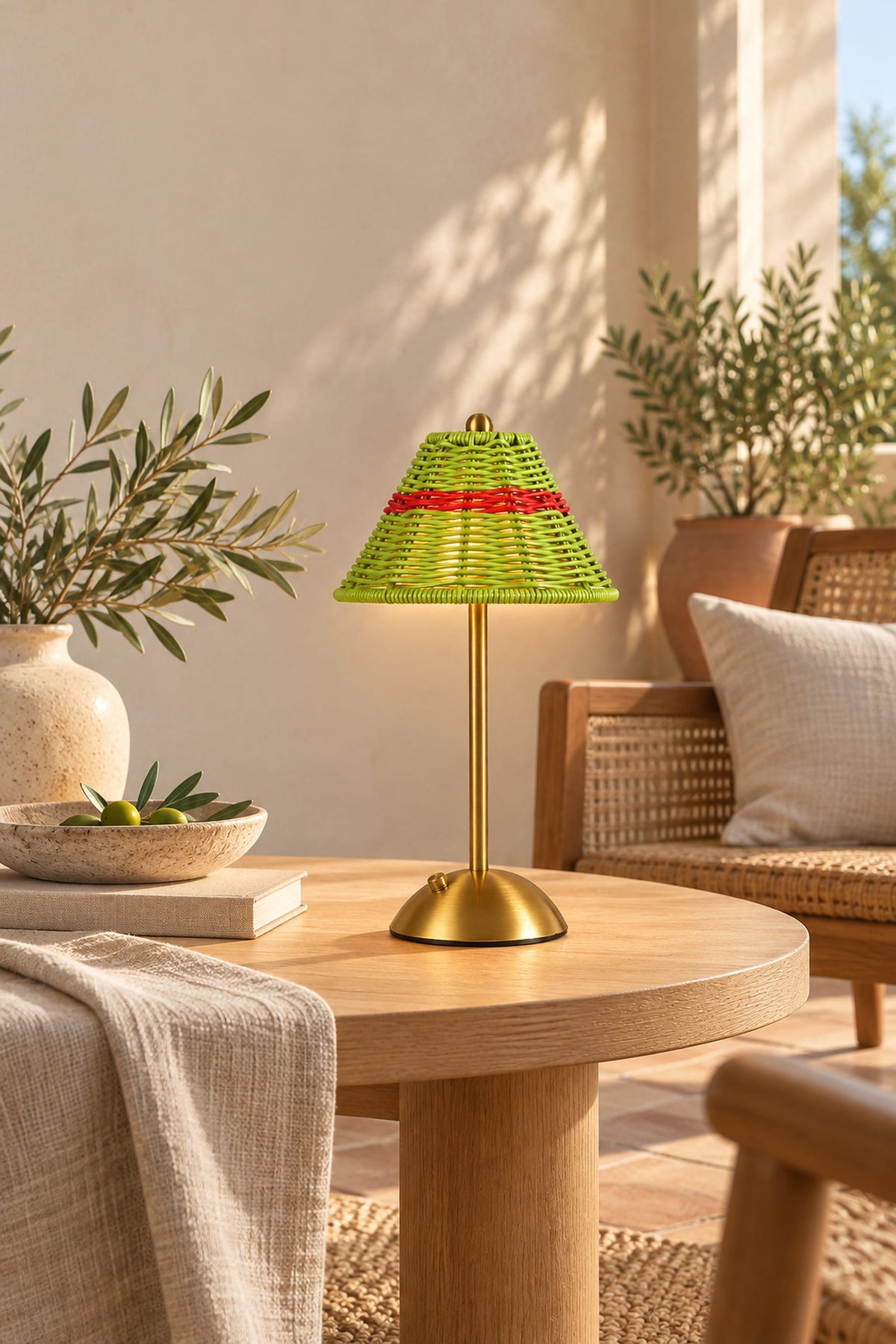 Dimensions – Lampe Rotin Sans Fil Rechargeable – Pied Doré