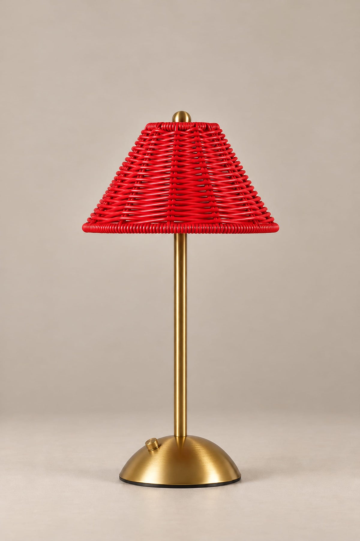 LampeHub Lampe à poser Rouge / Unique / Rechargeable USB Lampe Rotin Sans Fil Rechargeable – Pied Doré