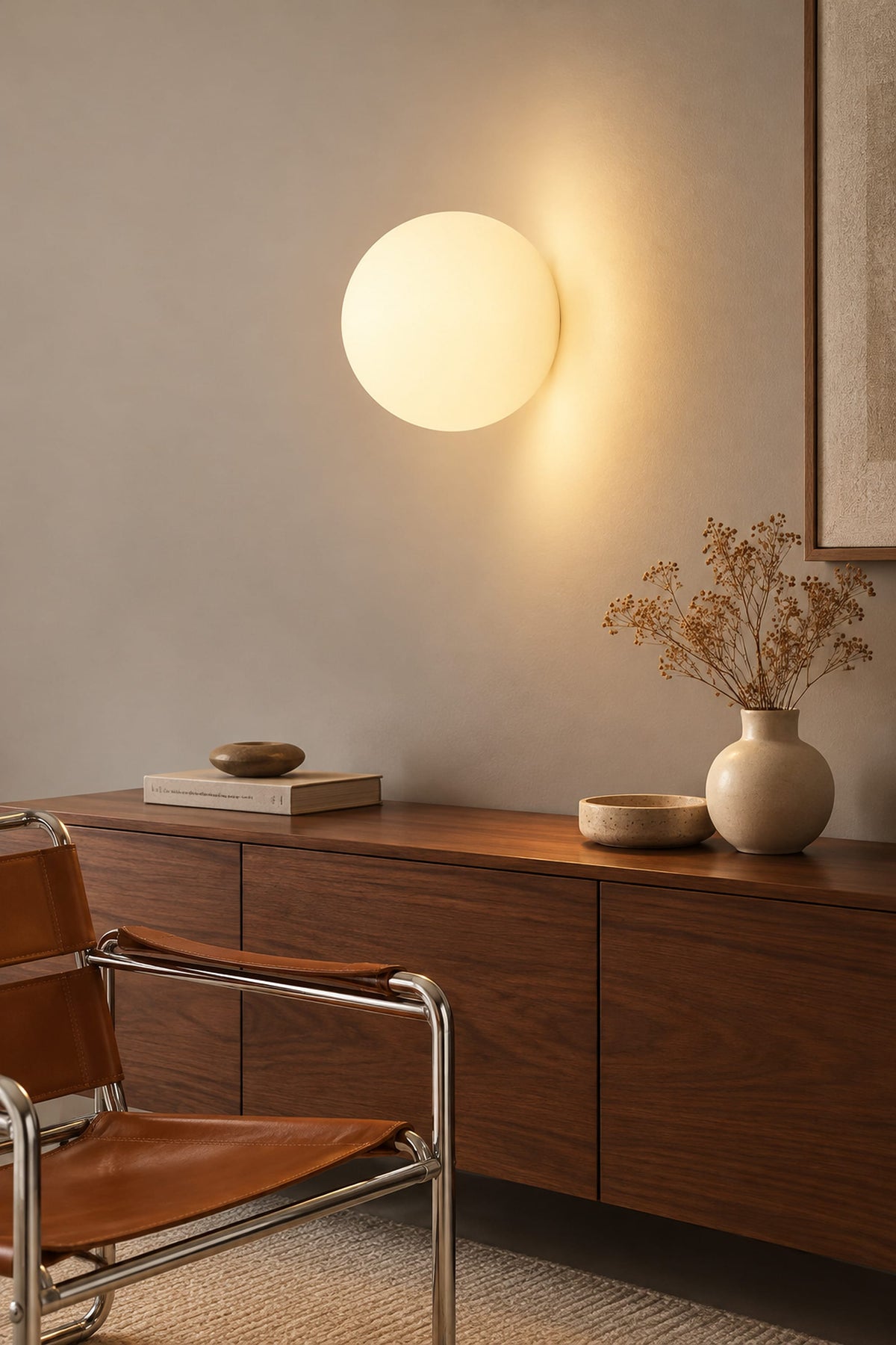 LampeHub Lampe Applique Bauhaus Boule Opaline – Globe en Verre Blanc Laiteux