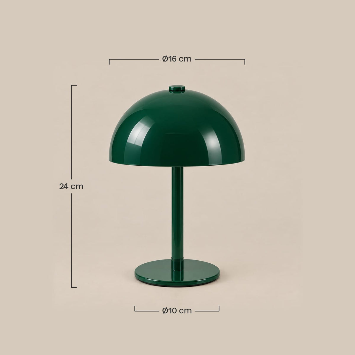 Dimensions – Lampe Bauhaus Champignon Sans Fil Vert – Lampe de Chevet Tactile