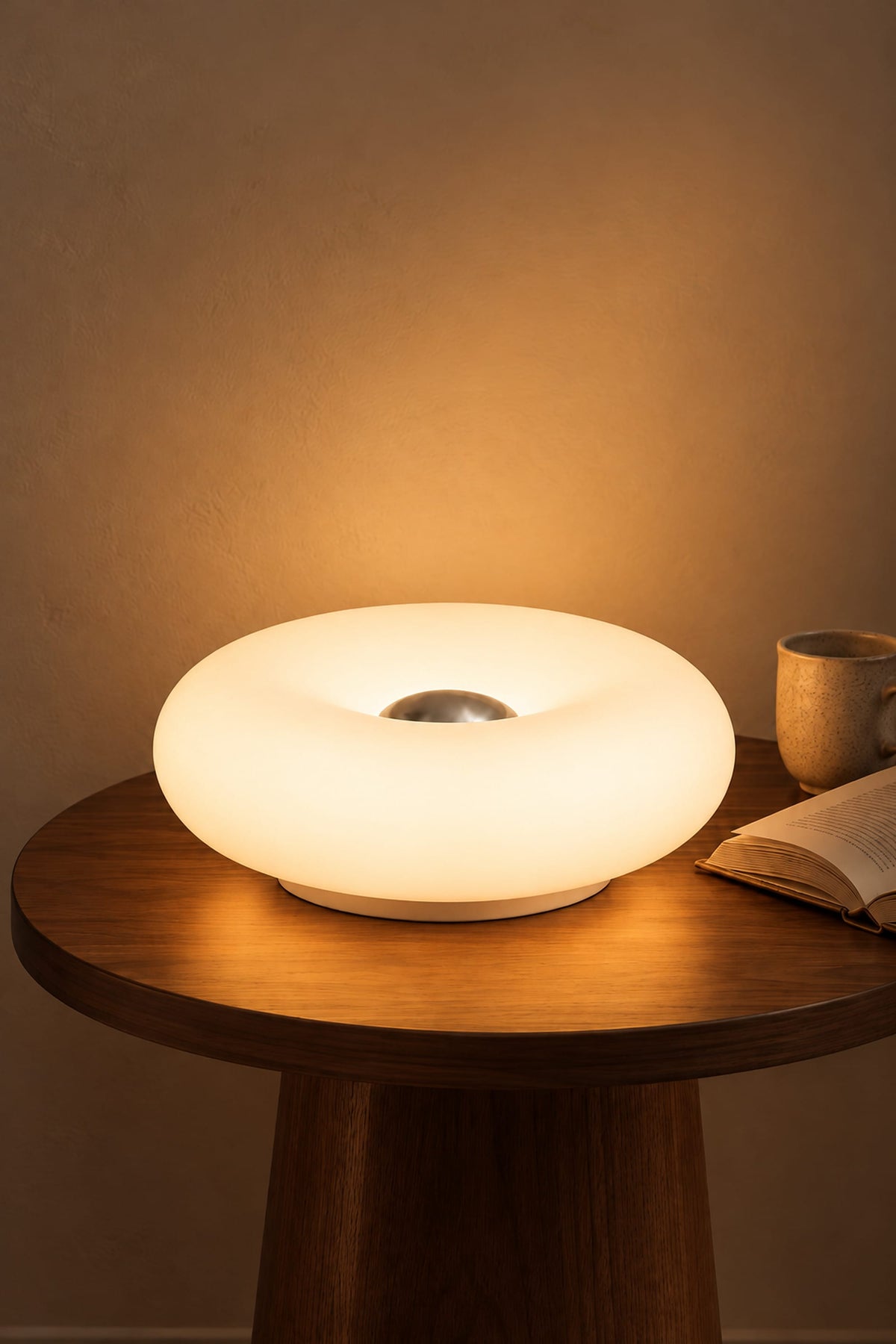 LampeHub Lampe Bauhaus Donut Blanche – Lampe de Chevet Tactile